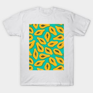 Papaya slices on turquoise T-Shirt